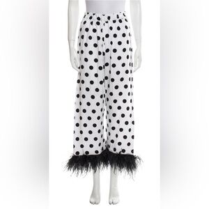Sleeper Feather Trimmed Pajamas In Black & White Polka Dot Medium *Little Flaws